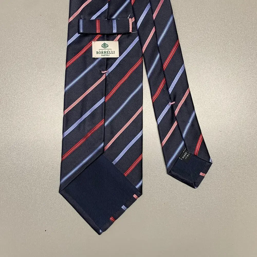 BORRELLI Navy Red Diagonal Stripe Silk Tie